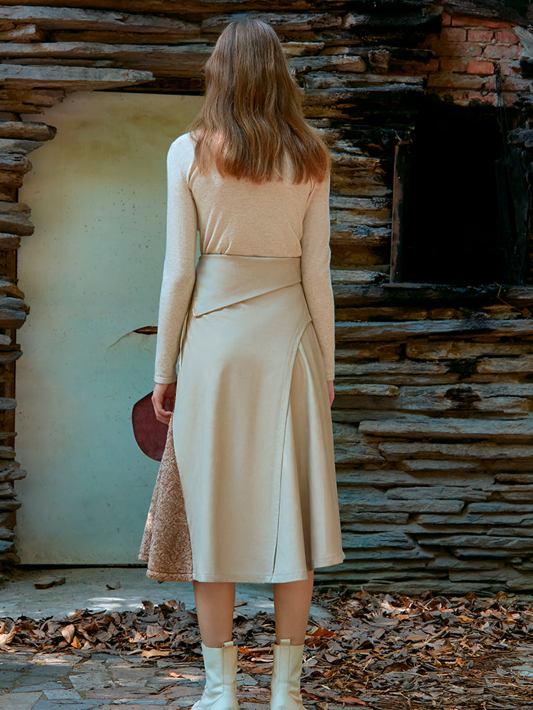 FUR PLANEL SKIRT WITH FOLDED WASIT
