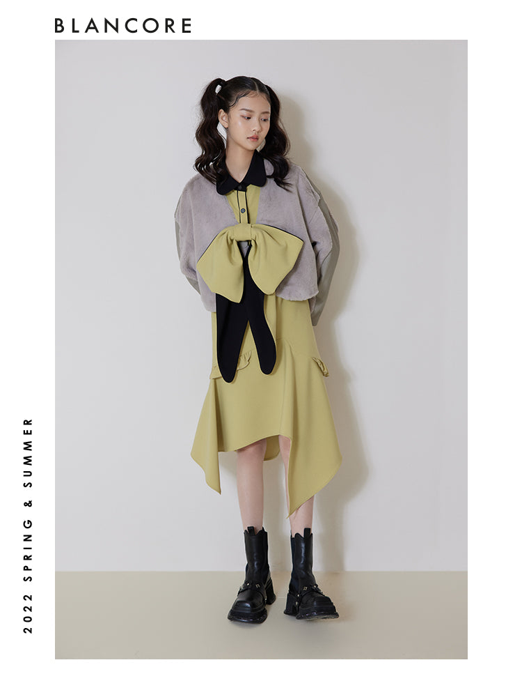 CROPPED FUR PANELED COAT