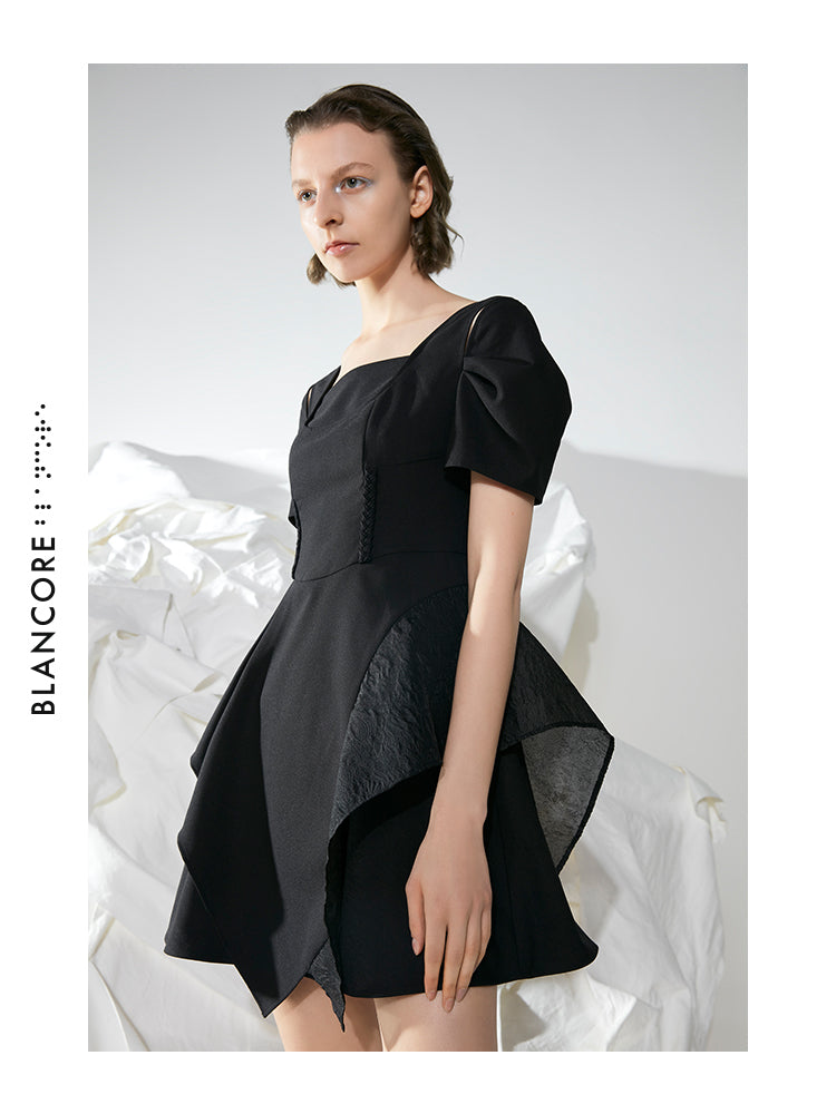 SQUARE COLLAR WAISTED A-SHAPE DRESS