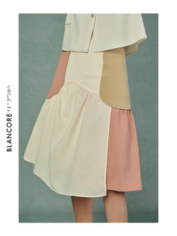 CURVED SPLIT COLOR BLOCK SKIRT