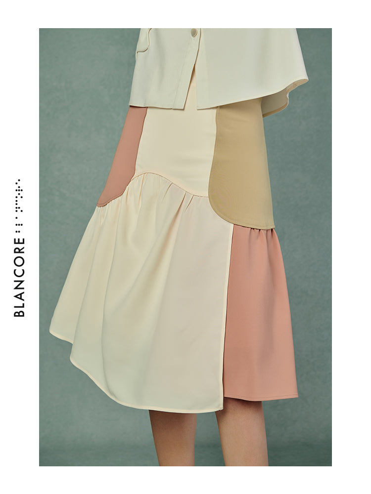 CURVED SPLIT COLOR BLOCK SKIRT
