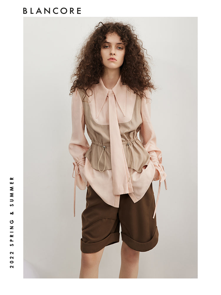 Vintage Drawstring Color Block Shirt