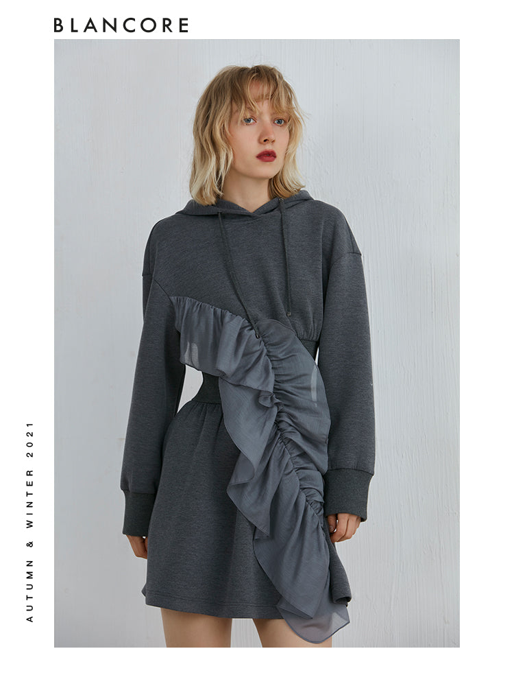 Hoodie Dress With Gray Ruffle Corset