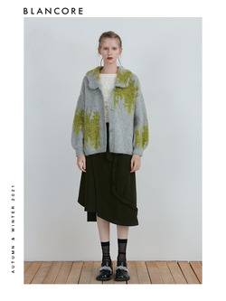 Color Block Cardigan With Curved Collar