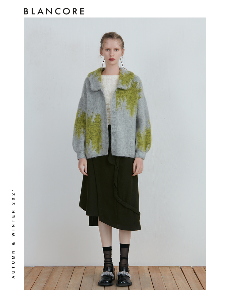 Color Block Cardigan With Curved Collar