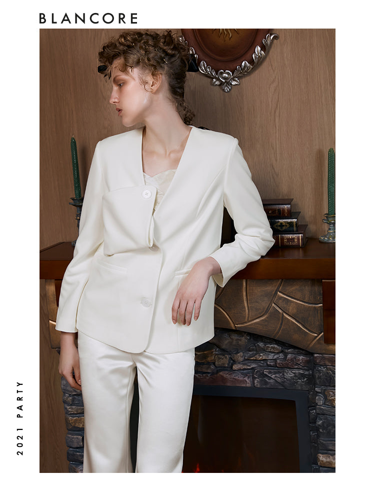 Asymmetrical Collarless Blazer (Made With Sustainable Fabric)