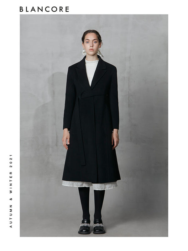 Black Shoulder Pad Coat With Obi Belt