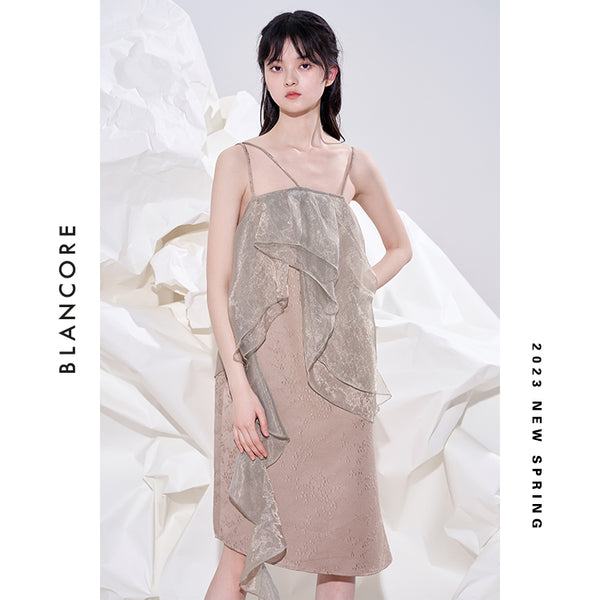 Layered Mesh Paneled Slip Dress