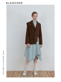 Asymmetrical Leather Panelled Blazer