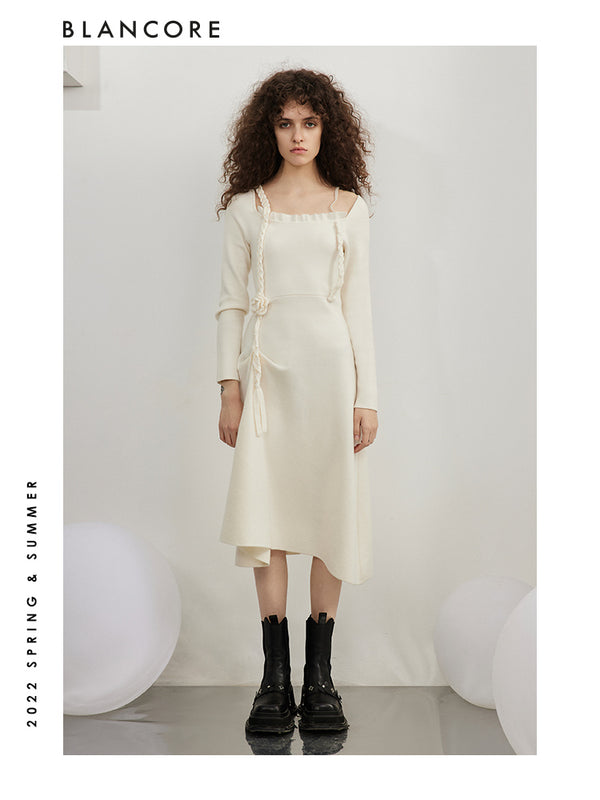 Drawstring Knitted Wool Dress