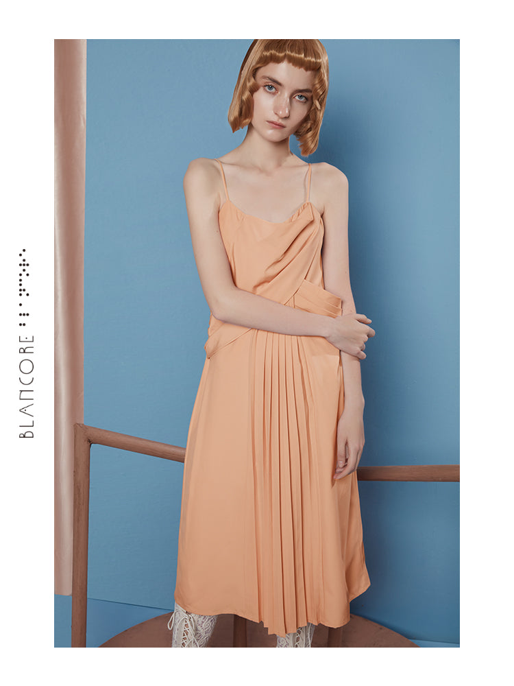 INTERSPERSED PLEATED SLIP DRESS