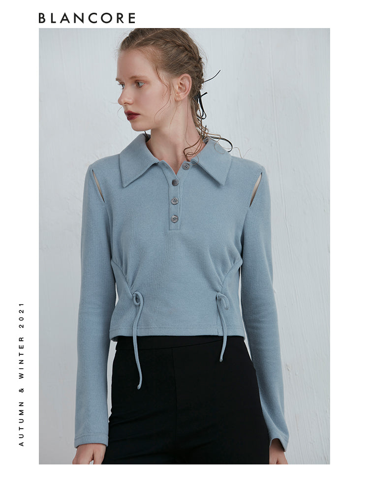 Polo Knit Top Double Bowtie Detail
