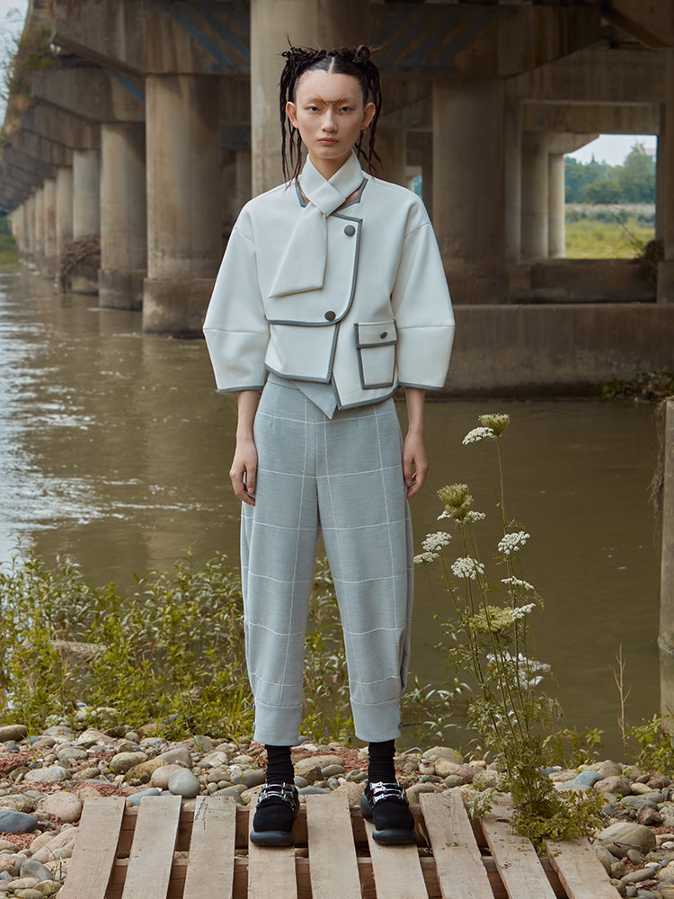 FOLDED WAIST TROUSER WITH LATTICE PATTERN