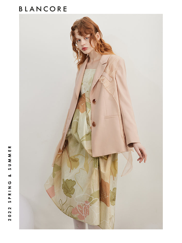 Asymmetrical Mesh Paneled Blazer