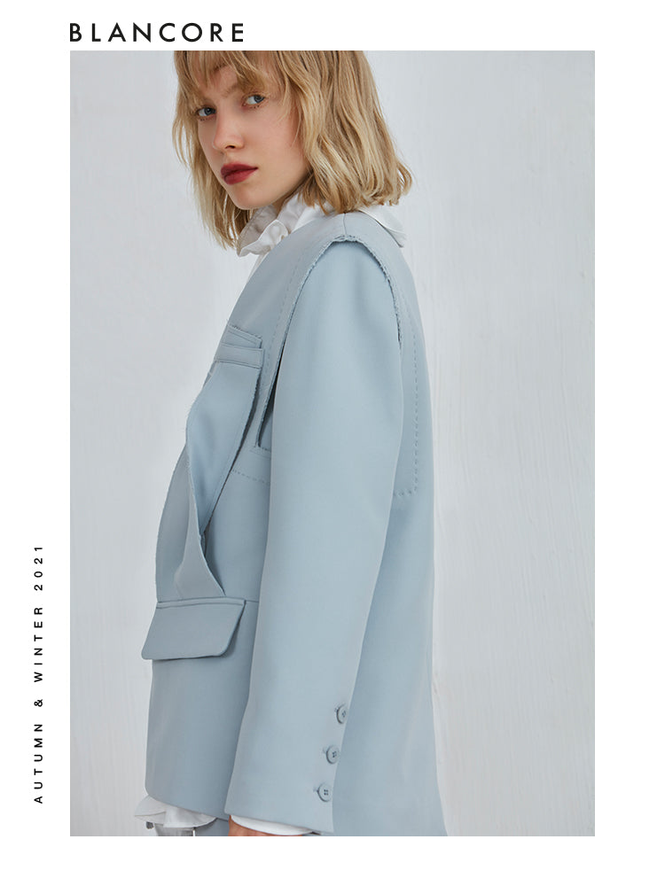 Collarless Asymmetrical Loose Blazer