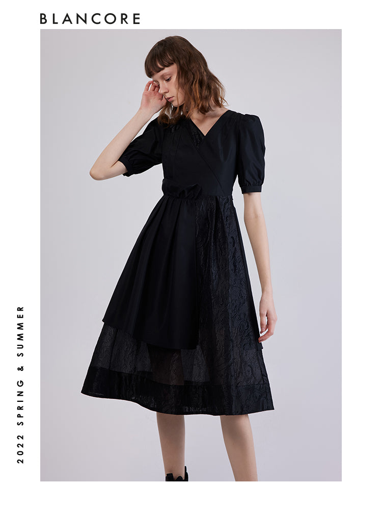 Asymmetrical Veil Layred Wrap Dress
