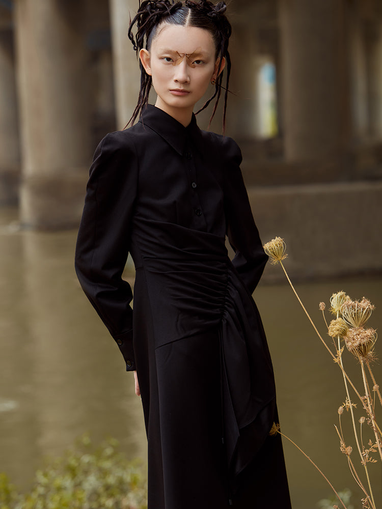 RUCHED SHIRT DRESS