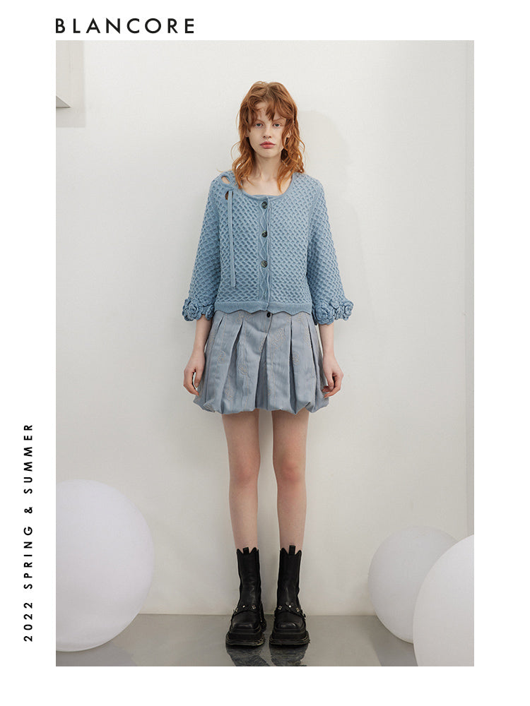Two-Piece Square Neck Sweater With Cuff Detail