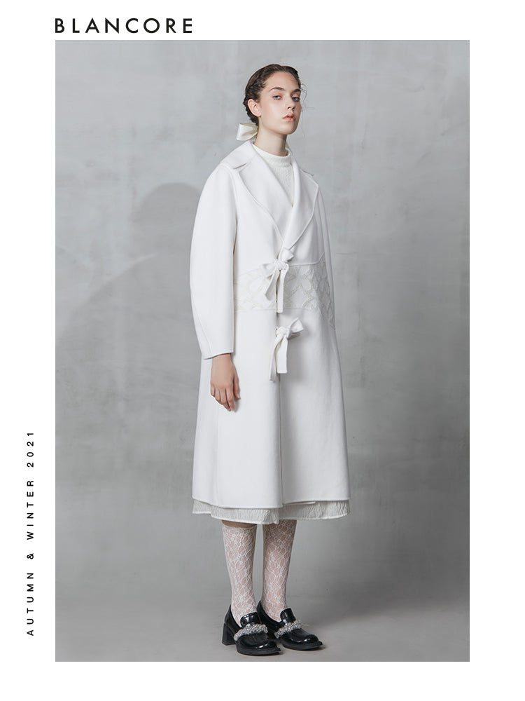 Off-white Floral Detail Embroidered Wool Coat