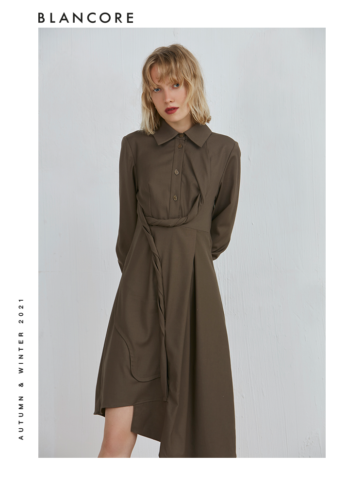 Long Sleeve Dress With Whirling Fabric Detail