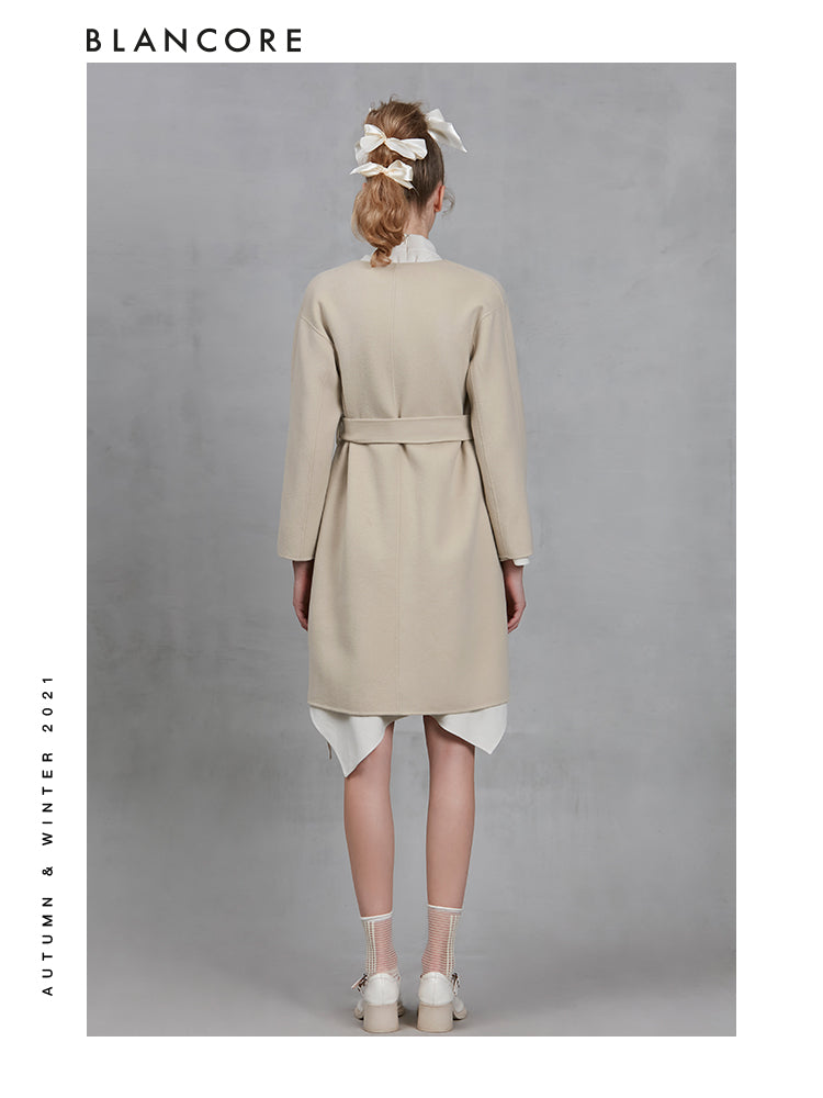 Asymmetric Belted Wool Coat
