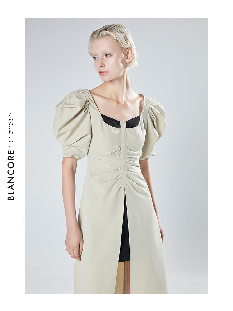FAKE TWO-PIECE RUCHED DRESS