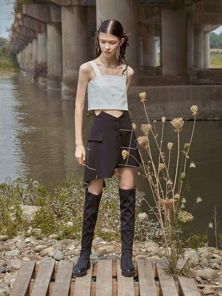 ASYMMETRICAL PLAID SKIRT