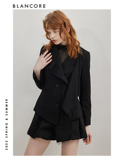 Asymmetrical Blazer With Ruffle
