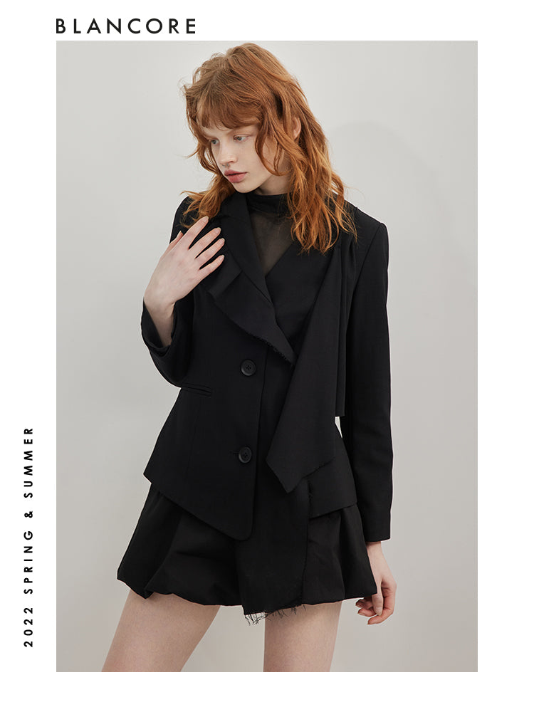 Asymmetrical Blazer With Ruffle