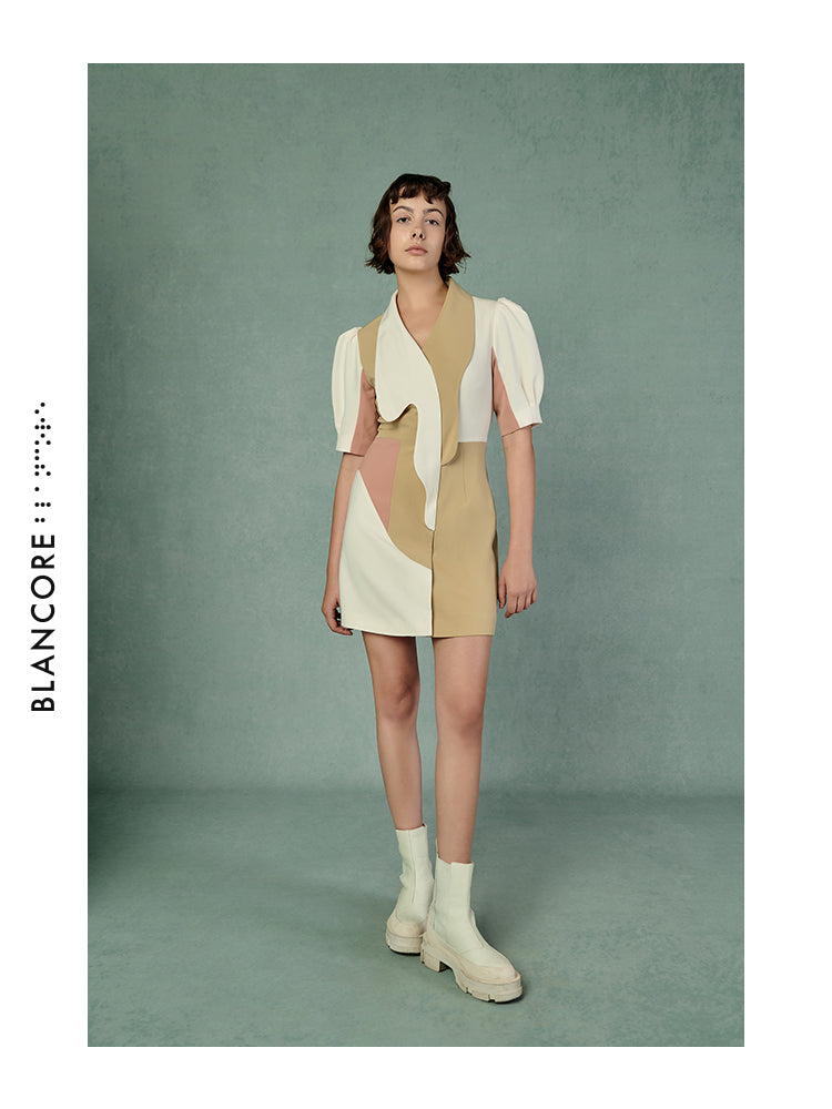 CURVED SPLIT COLOR BLOCK DRESS