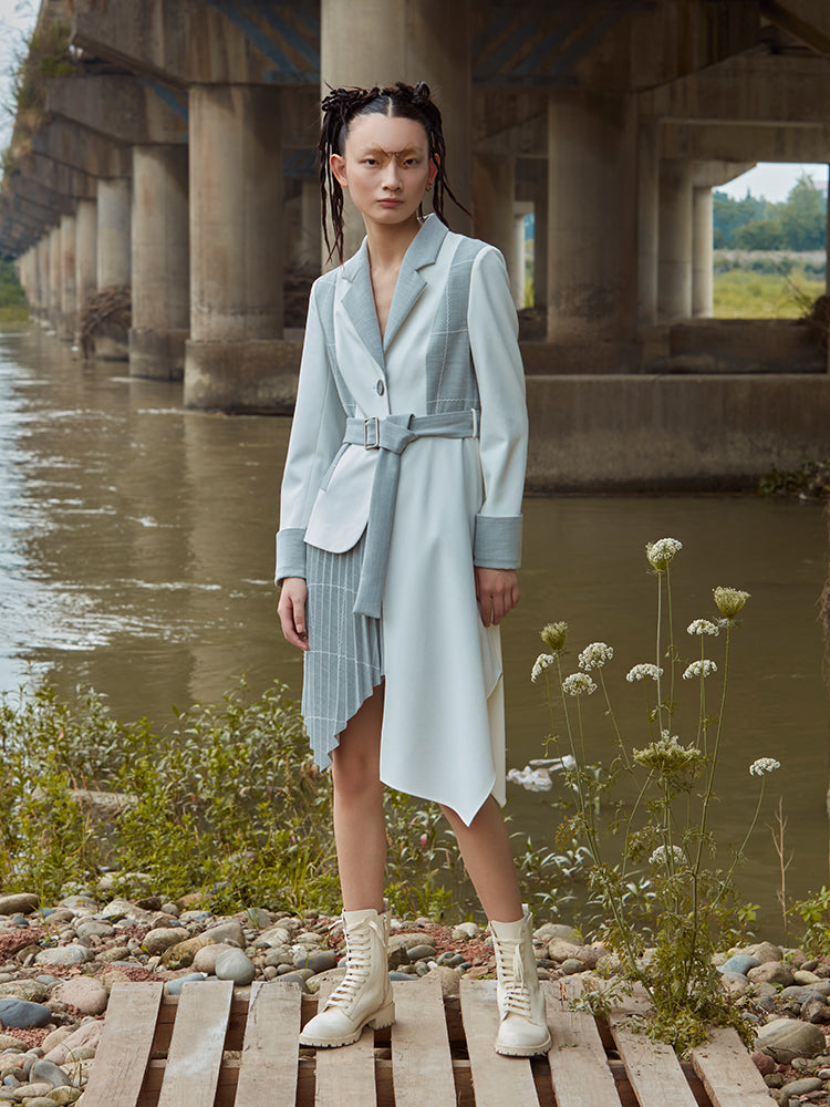 ASYMMETRICAL COLOR BLOCK BLAZER STYLE DRESS