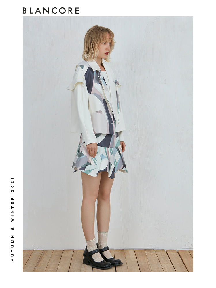Color-Block Printed Panelled Vest Coat