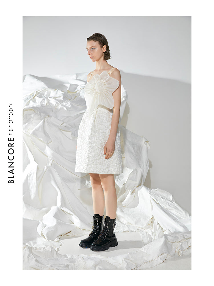 INTERSPERSED CROSS-OVER SUSPENDER DRESS