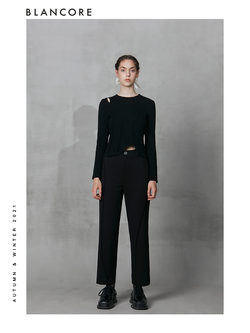 Pleated Slim Fit Top With Hollow-Out Shoulder Detail