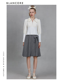 Asymmetric Pleated Wool-Blend Skirt