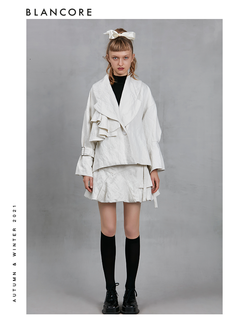 Asymmetrical A-line Wool Coat With Ruffles Sleeves