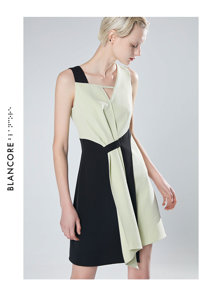ASYMMETRICAL COLOR BLOCK DRESS