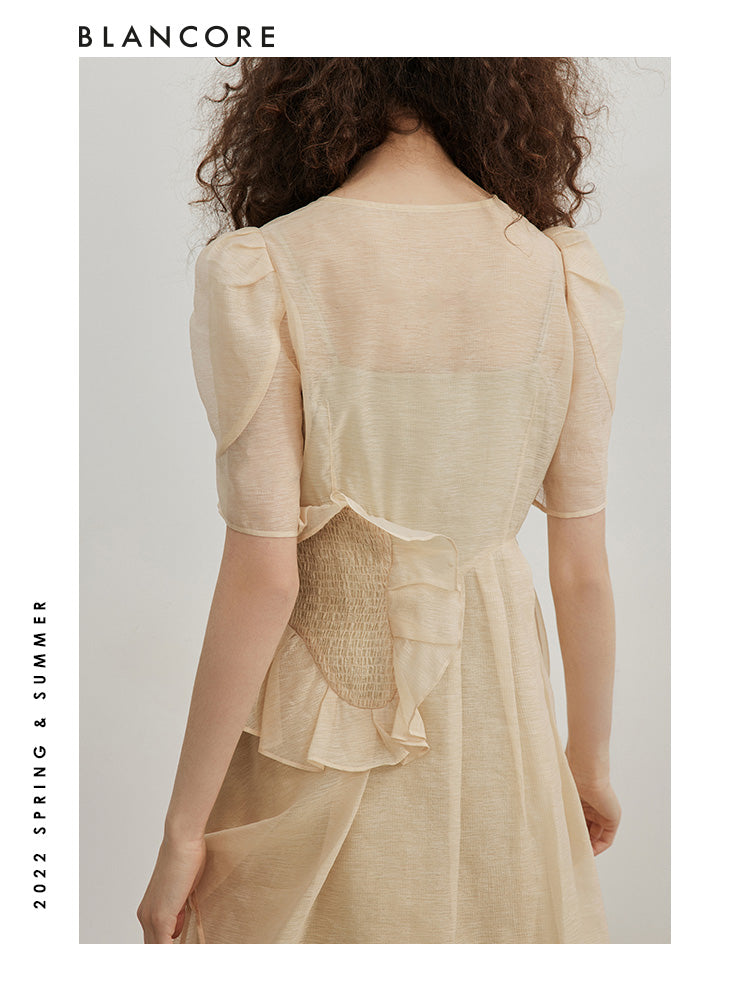 Two-Piece Wrapped Mesh Dress with waist detail