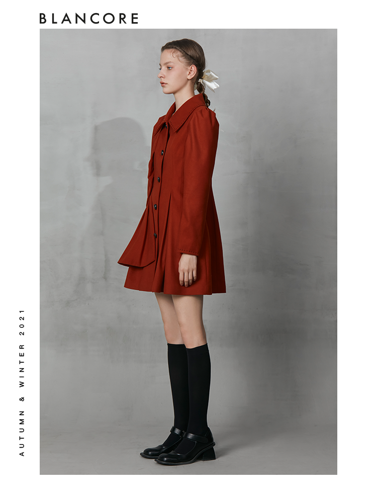Slim Waist Trench Coat With Ruffle Trim Detail