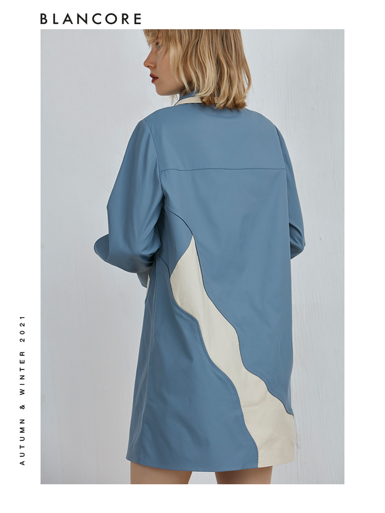 Color Block Shirt Dress With Hollow-Out Detail