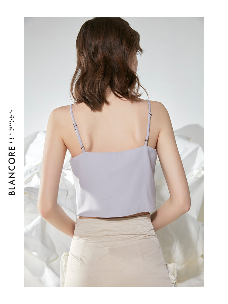 GEOMETRIC STITCHING STRAP TOP