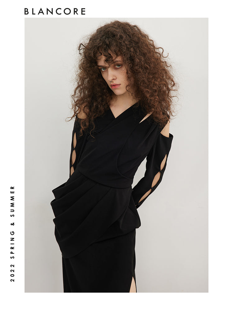 Asymmetrical Hollow-Out Slit Dress