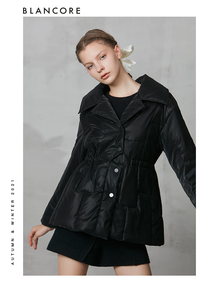 Black Cotton Coat With Deconstructed Placket Detail