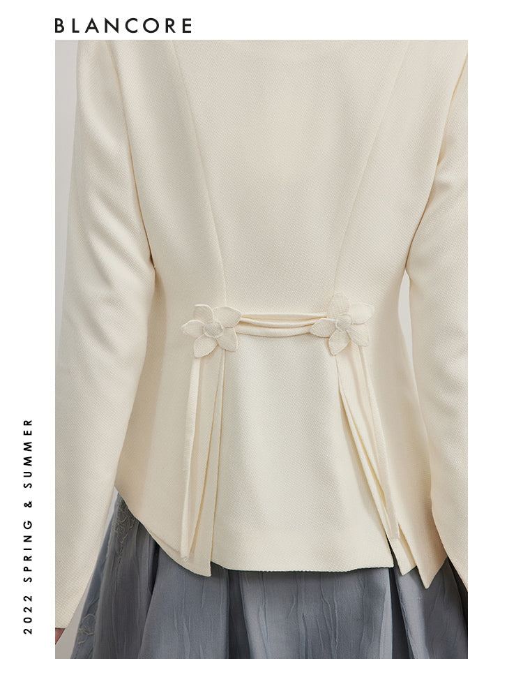 Asymmetrical Jacket With Flower Embellished Detail