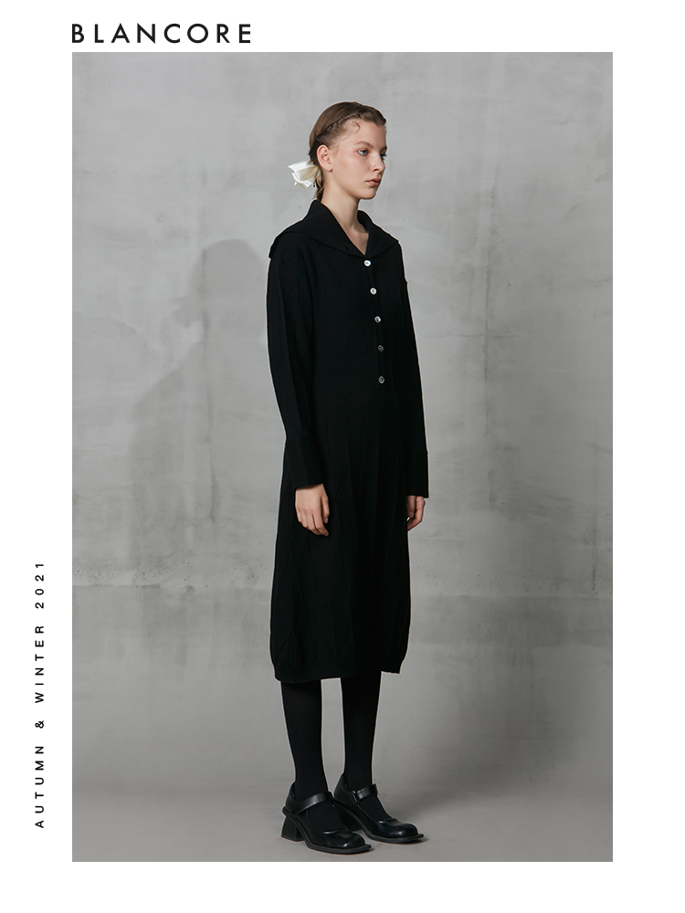Lapel Slim Waist Knit Dress