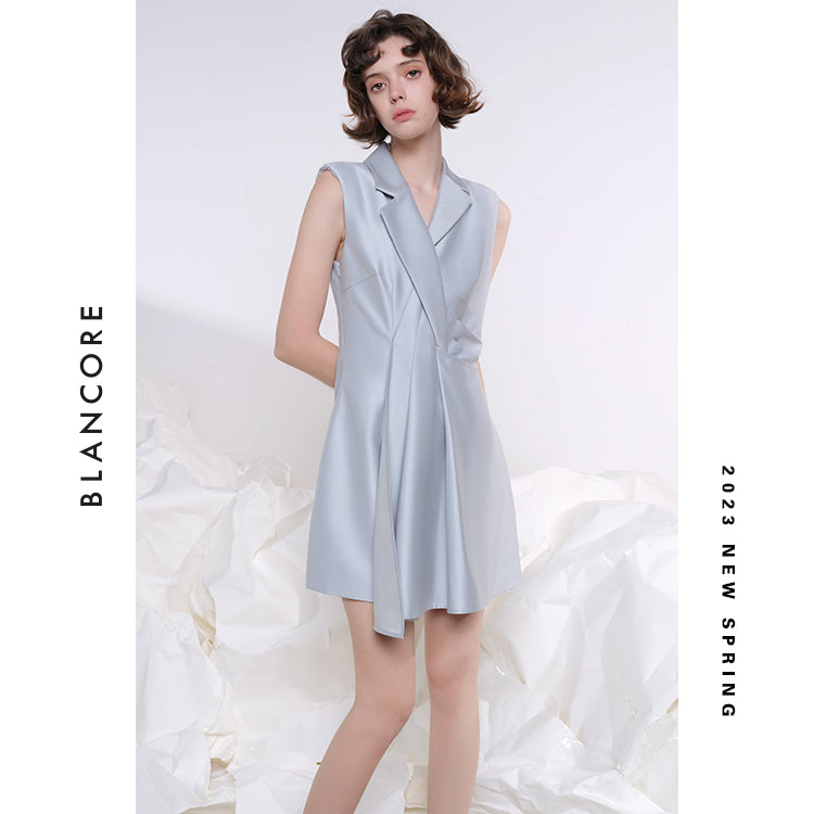 Sleeveless Blazer Dress With Padded Shoulder
