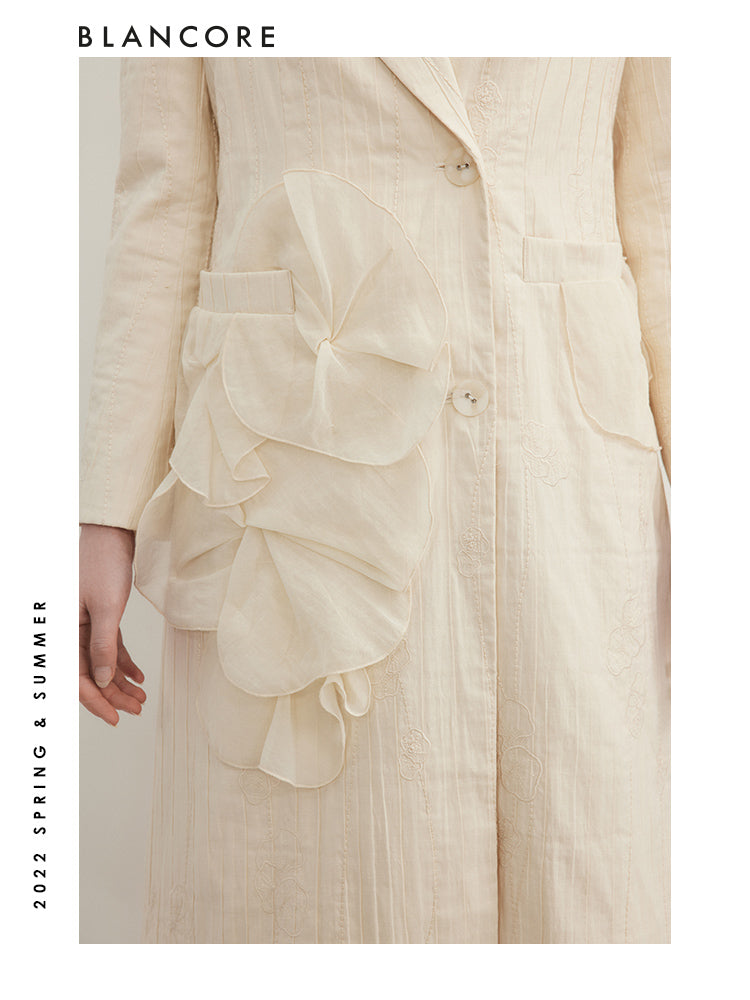 Embroidered Trench Coat With Patch Design