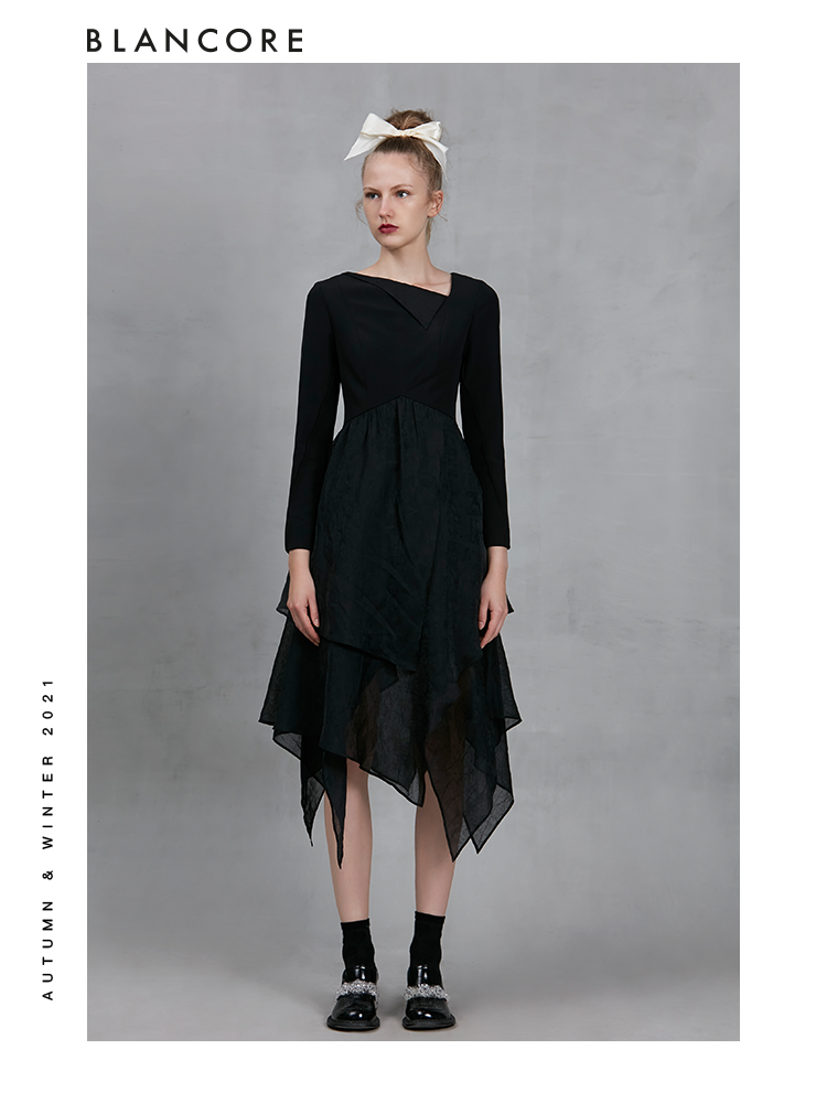 Asymmetrical Dress With Patchwork Hem