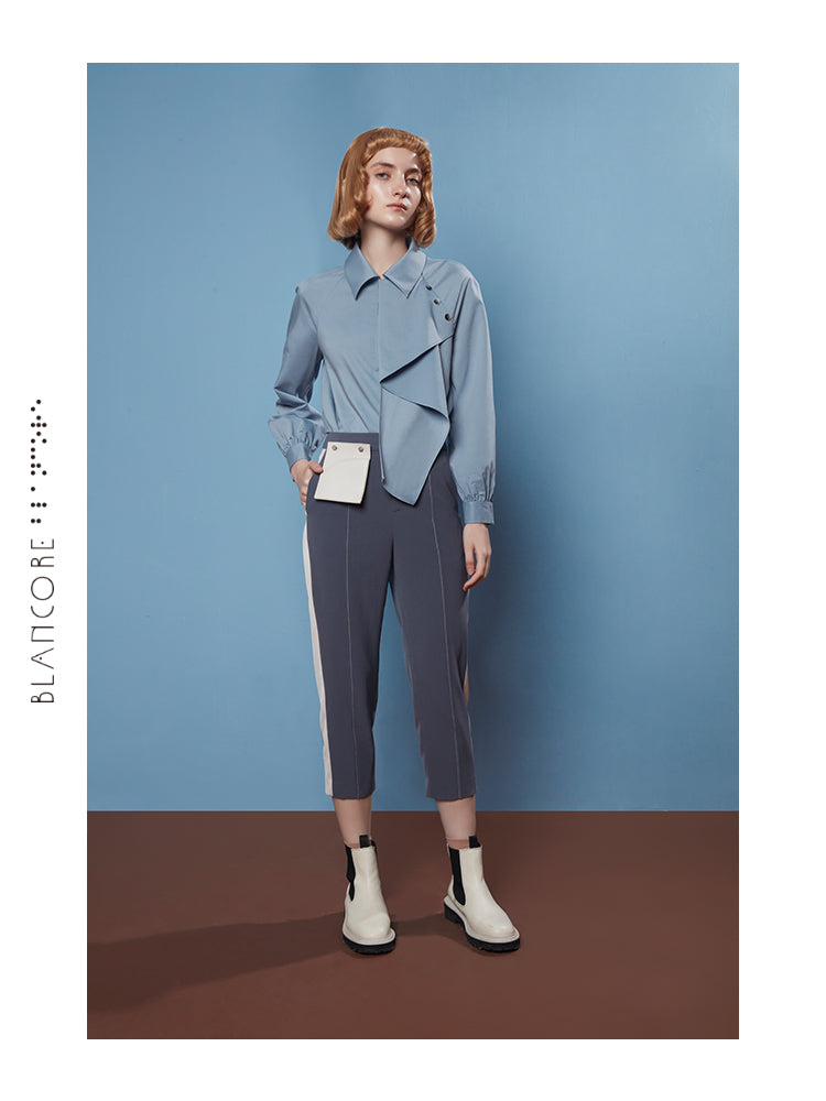 COLOR BLOCK SPLIT STRAIGHT TROUSERS