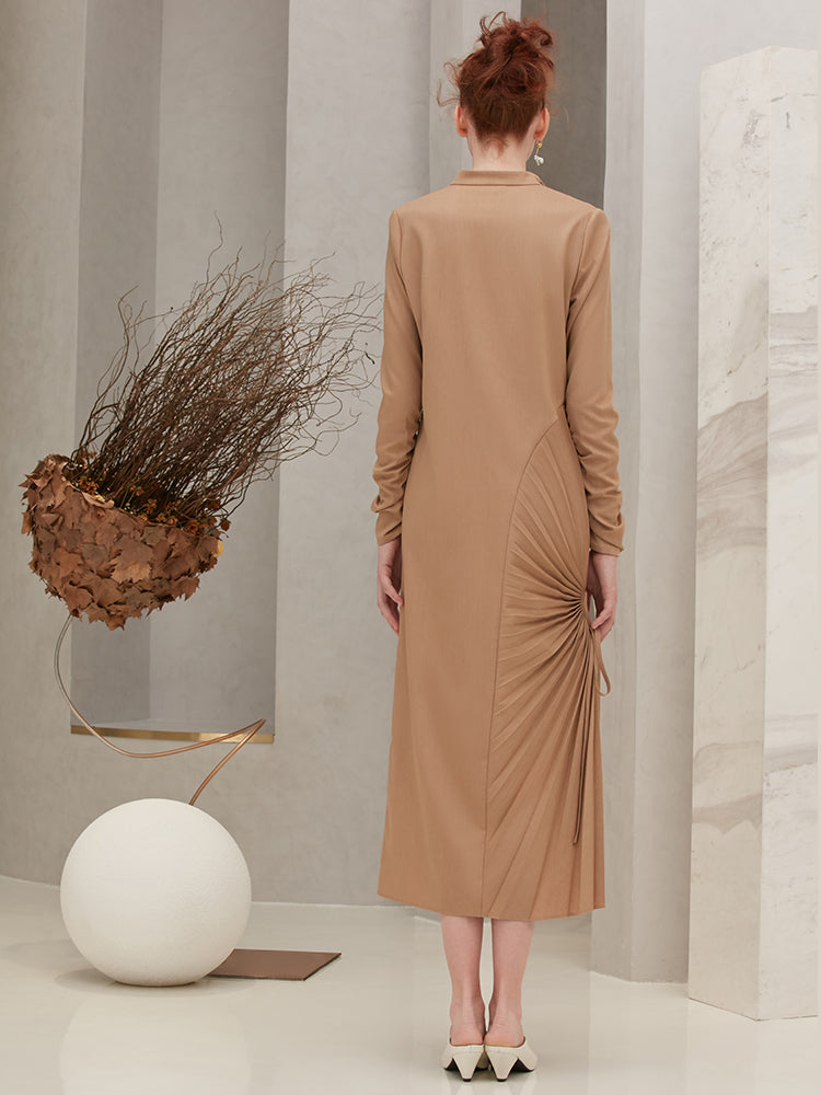 Pleats Panelled V-neck Dress